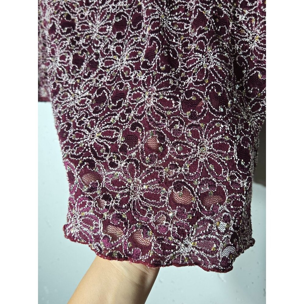 Brittany Black Burgundy Lace V-Neck‎ 3/4 Sleeves Top Medium Y2K Party Holiday - Picture 6 of 11